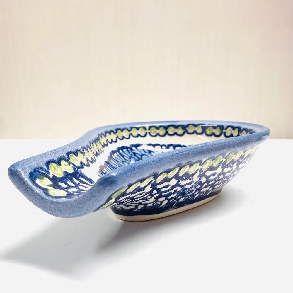 Wiza Boleslawiec Ceramika Polish Pottery Spoon Rest Made in Poland Blue Green